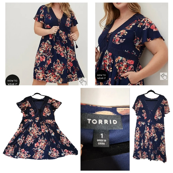Torrid flowy MINI GAUZE LACE-UP SKATER DRESS - Picture 1 of 17